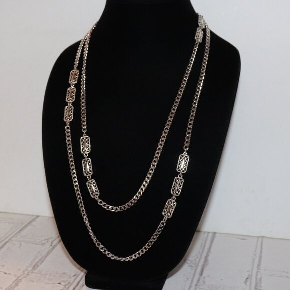 💫 Vintage Monet Silver-Tone Necklace – 52" Long  ✨ - Picture 1 of 8